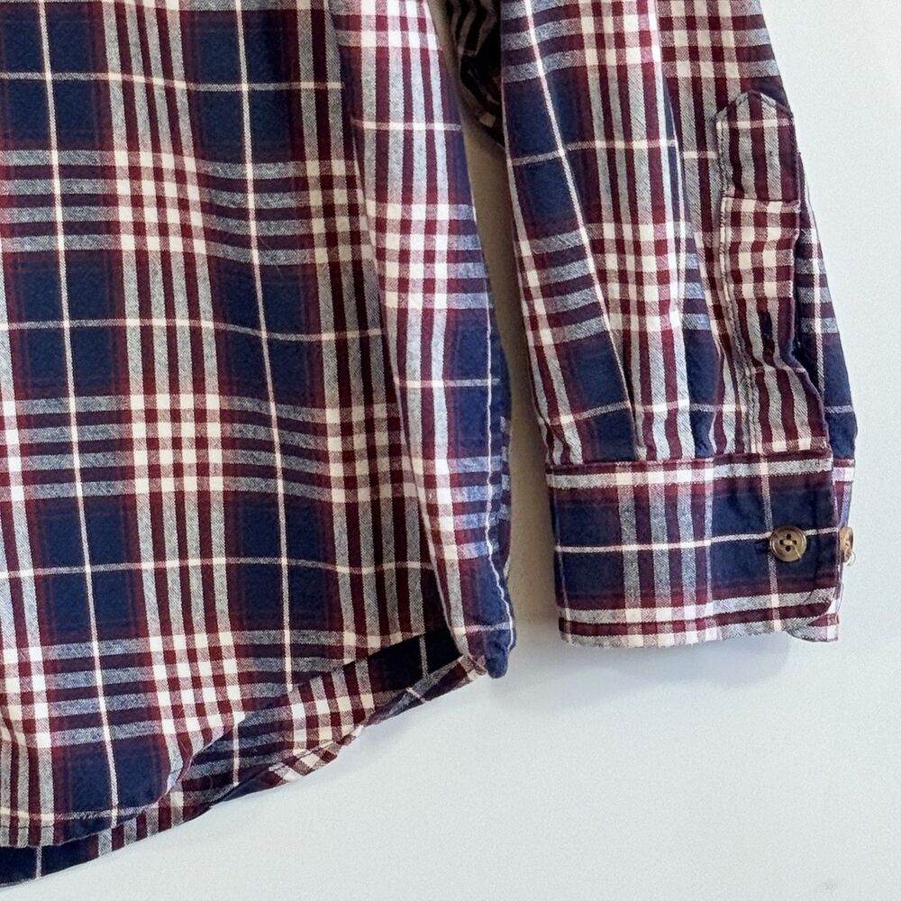 Eddie Bauer Mens XL Shirt Maroon Navy Plaid Long‎ Sleeve Button Front Cabincore - Picture 3 of 7